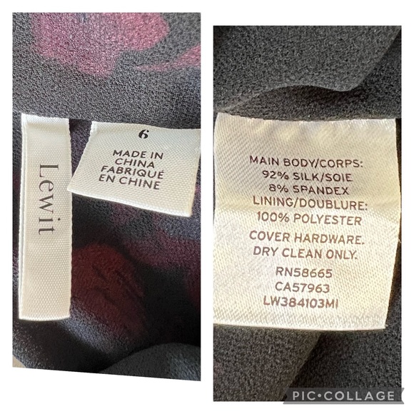 Lewit Double Print Floral 6 Silk Dress V Neck Asymmetrical Pink Black - Picture 8 of 10